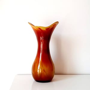Red Glass Vase, Murano Style, Hand Made, Made In Yugoslavia, Prokuplje, Space Age, Vintage Vase, Retro Glass Art, MCM Vase