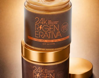 Gold infused unrefined Shea  w/ Organic Virgin Rosehip Oil, 10% Vitamin C + Natural Vitamin E, advanced therapy, low grease,   6.5 oz