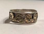 US size 10 Sterling Silver Wide Band Ring with Brass Skull Inlay