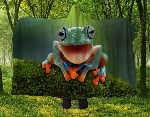 Frog Hooded Sherpa Blanket MADE IN USA