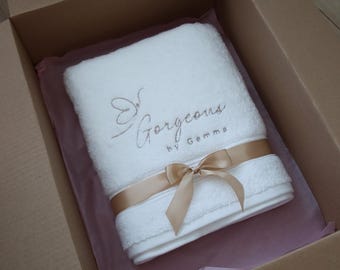 Gepersonaliseerde handdoek met bedrijfslogo, cadeau ondernemer, aangepast logo borduurwerk, aangepaste logo handdoek, handdoek van Egyptisch katoen, bedrijfslogo