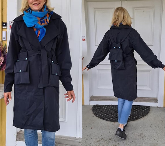 Luxury Trench Coat With Backpack Long Jacket Attachable Etsy