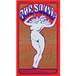 The Sound - Jefferson Airplane at the Fillmore Auditorium, 1966 - Wes Wilson Poster - 1986 Reprint Lithograph - 14&quot; x 24 1/2&quot; - BG-29-RP-6