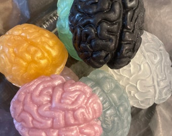 Jar of Brains | Novelty Horror Soap | 10 oz Glass Jar and 5 Brain Soaps | Activated Charcoal | Unscented | Fragrance Free