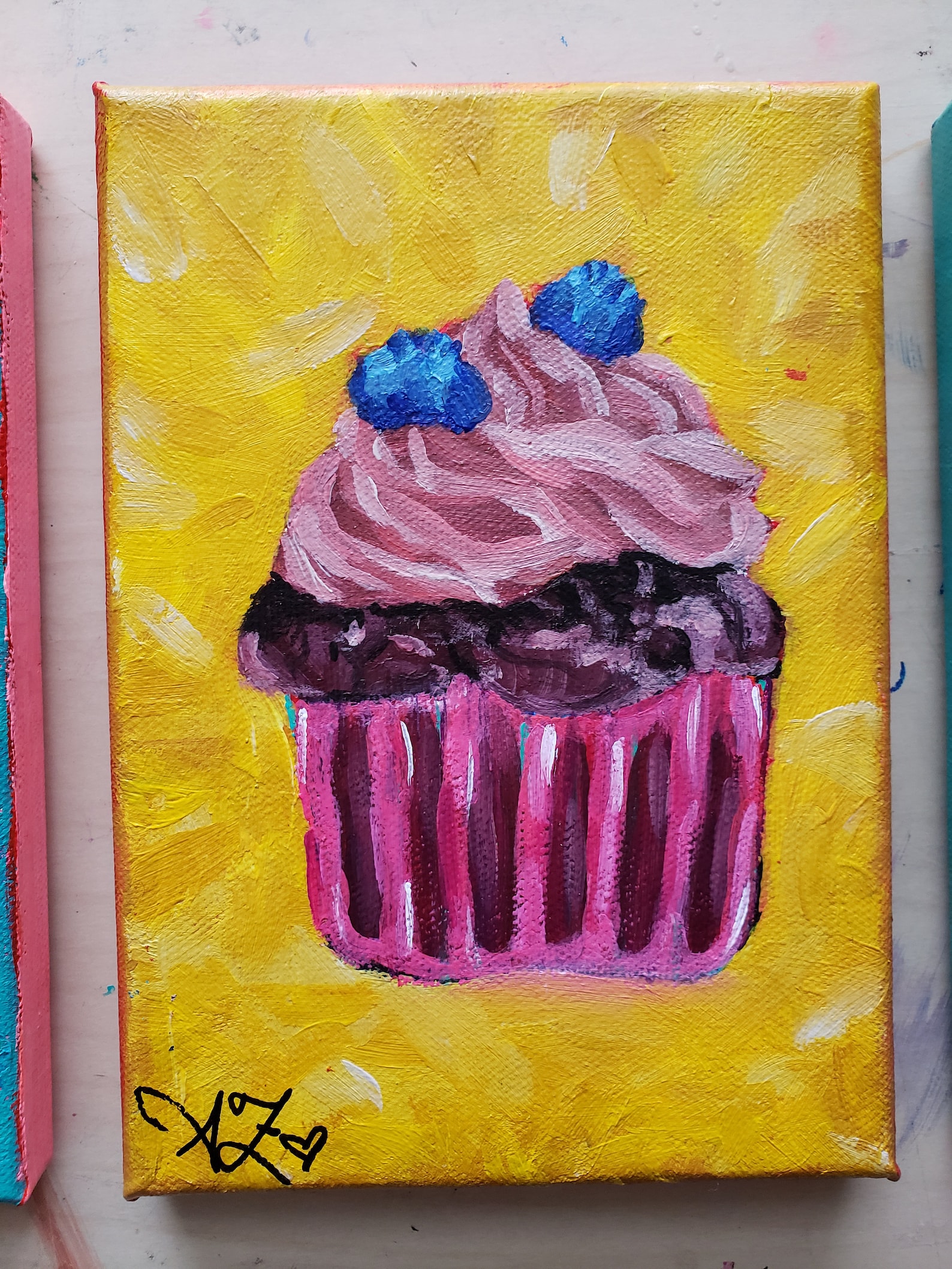 Cupcake Art Handmade Acrylic Dessert Painting for Home Decor Etsy