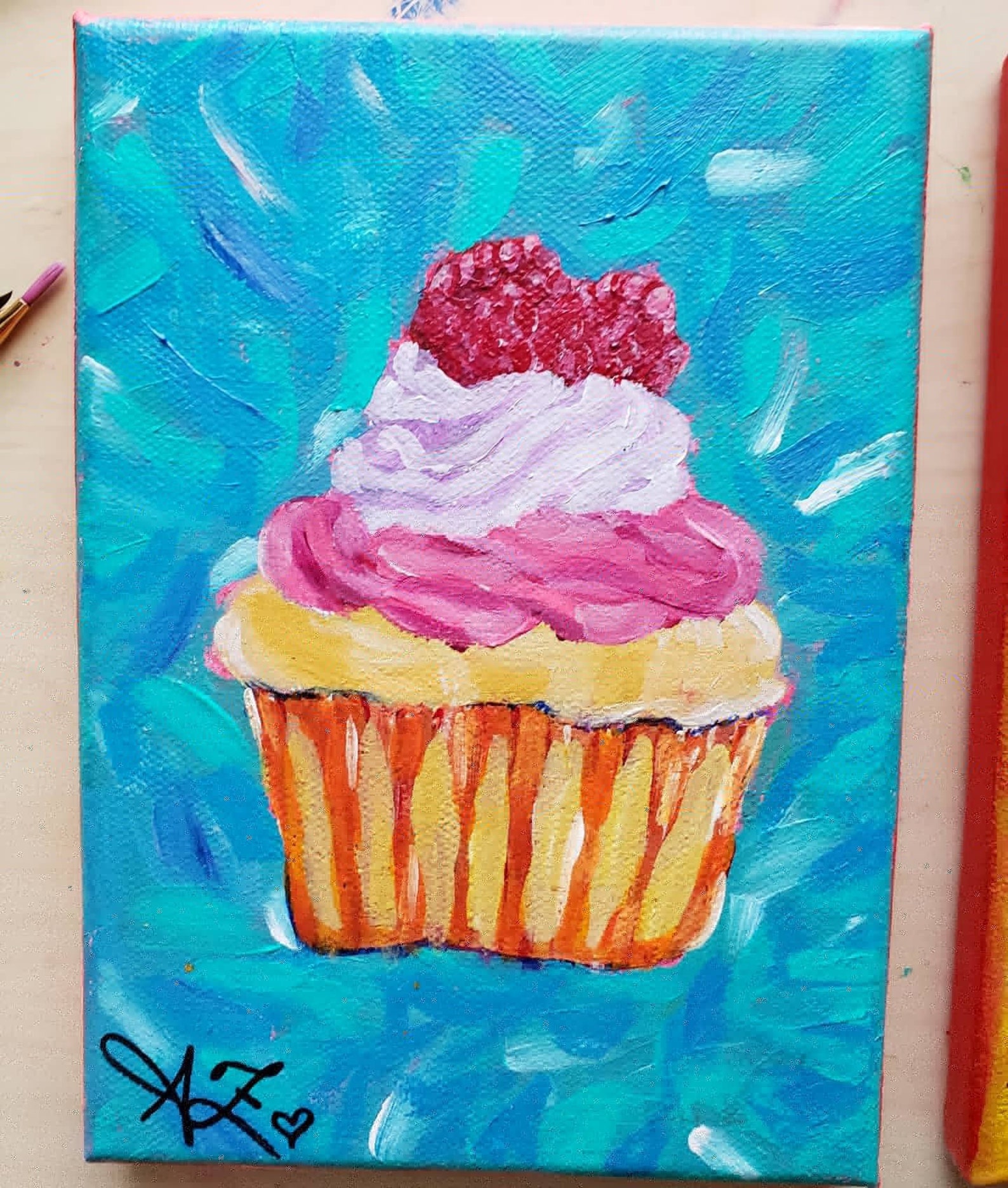 Cupcake Art Handmade Acrylic Dessert Painting for Home Decor Etsy