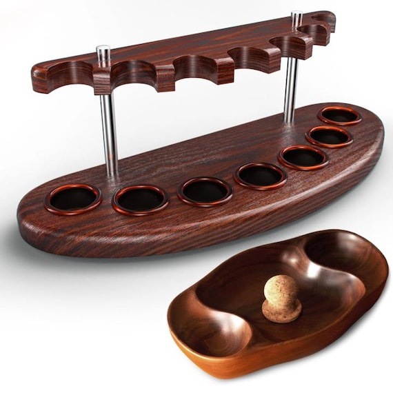 Tobacco Pipe Stand for Smoking Pipes Wooden Display Pipe Holder Arch 7" For 7 Smoking Pipes, Tobacco Kit Pipe Holder 7 Slots and Ashtray