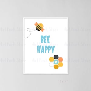 Biene glücklich Druck, Biene glücklich Kinderzimmer Wand Kunst Poster, druckbare Kinderzimmer, Baby Zimmer Dekor, Spielzimmer Dekor, Wandangebot, Honigbiene Kinderzimmer Plakat