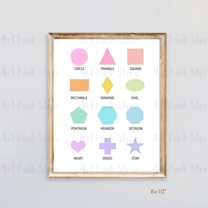 Shapes Chart, Shape Poster Printable, Preschool Chart, Teaching Shapes, Homeschool Activity, Montessori Education, Nursery Colorful print