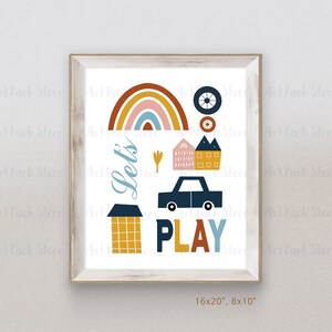 Let&#39;s play print, Lets play sign with car, Car Print, Nursery Car printable wall art, Kids Play Room Decor, Transportation, Vehicles print