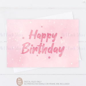Pink Watercolor Birthday Card: Gold Glitter Decor (Digital Download)