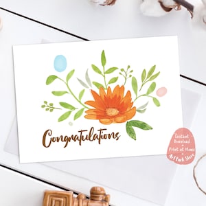 Congratulations card printable, Floral Birthday card printable, Watercolor flower card Instant Download, Graduation card printable, For girl