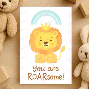 Carte Lion rugissant – Carte de voeux animal à imprimer | 5x7", 4x6" | Téléchargement numérique d'art pour chambre d'enfant d'encouragement, carte d'anniversaire jungle