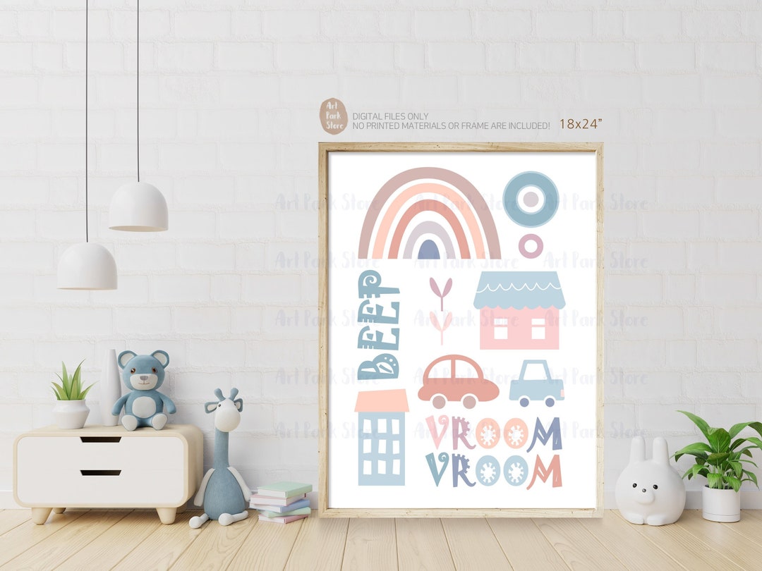 Pink Boho Wall Art, Rainbow Printable, Car Print, Nursery Car Printable ...