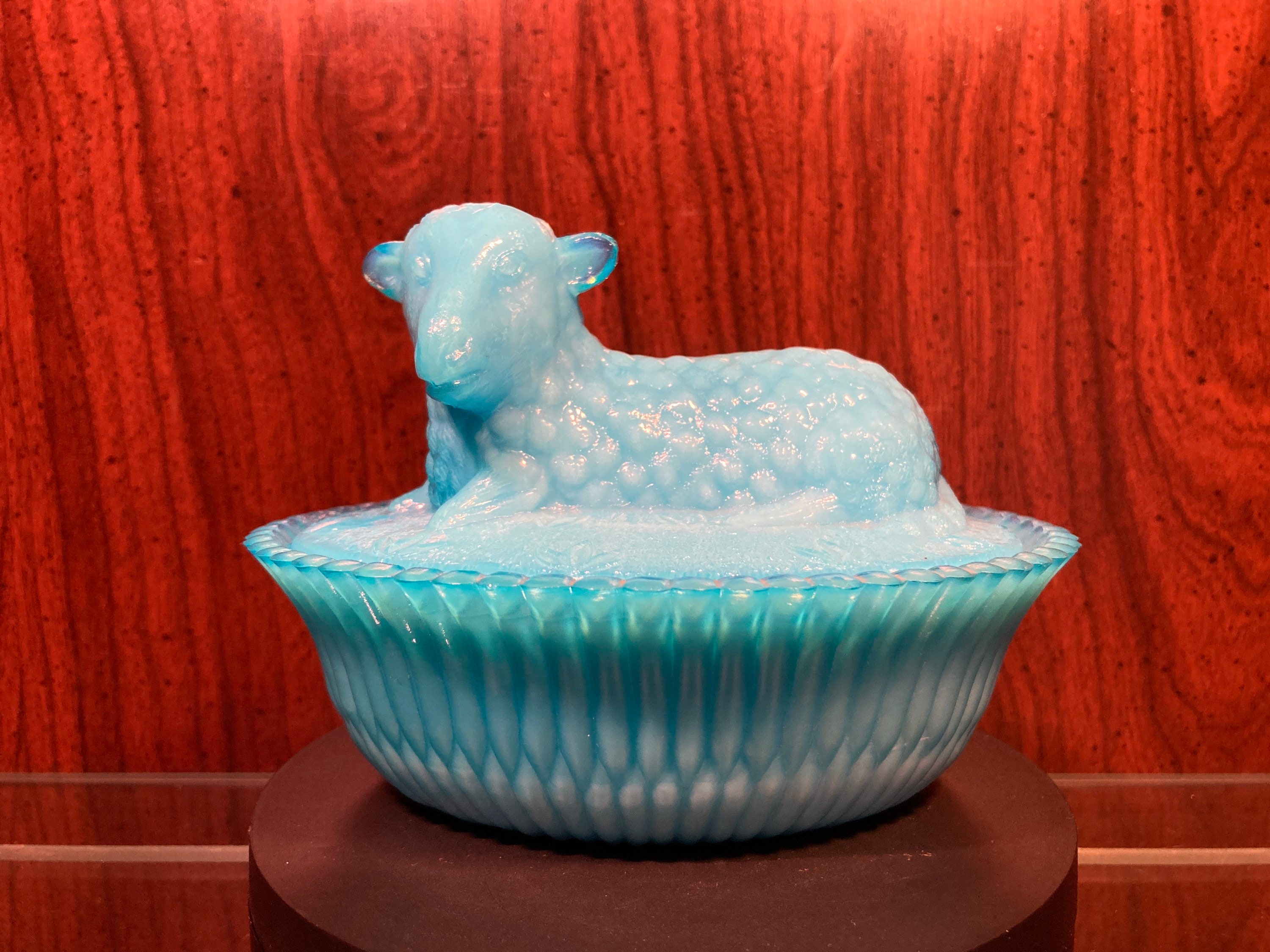Antique Westmoreland Specialty Co. Blue Milk Glass Lamb Etsy
