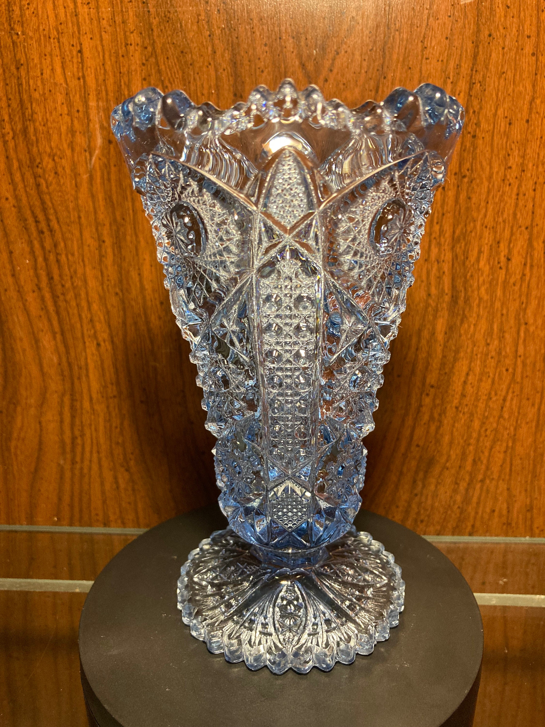 Atq. Early American Pressed Glass Vase Blue Cambridge Glass Etsy