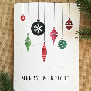 Cartão de Natal ilustrado, Feliz e Brilhante, Feliz Natal, Cartão de Enfeite, Cartão de Natal com Envelope