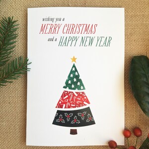 Illustrierte Weihnachtskarte, wünschen Ihnen ein frohes Weihnachtsfest und ein glückliches neues Jahr, Weihnachtsbaum-Karte mit Umschlag