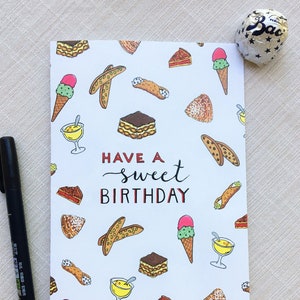 Tener un dulce cumpleaños, tarjeta de cumpleaños, tarjeta de cumpleaños de postre italiano, tarjeta de postre, tarjeta de inspiración italiana, tarjeta dulce, tarjeta linda