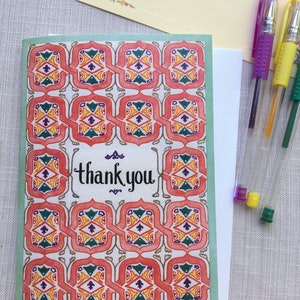 Florentine Pattern Thank You Card, Thank You Card, Beautiful Card, Colorful Pattern Card, Italian Inspired Card