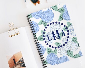 Personalized Hydrangea Monogram Journal: Preppy Spiral Notebook