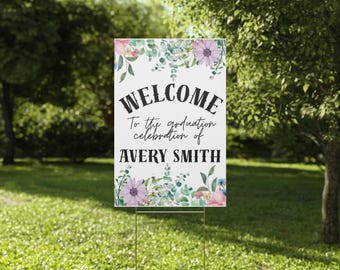 Floral Graduation Yard Sign: Class of 2026, Custom Party Decor
