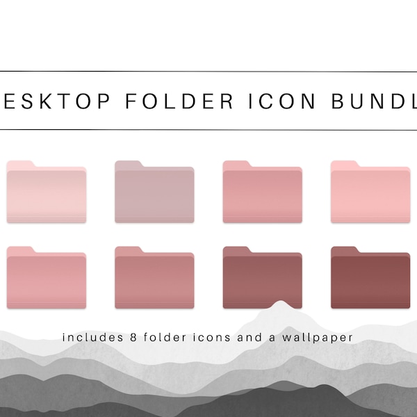 Macbook Desktop Folder Bundle—Minimal, Pink Tone Icon Bundle—Includes a wallpaper!