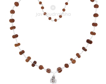 Indrakshi Indra Mala Rudraksha 1-21 Mukhi Trijuti Chaturjuti Gauri Shankar Ganesh Savar in 925 Sterling Silver, Medium Size Java Indonesia