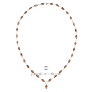 1 Mukhi Rudraksha Mala Java Perlen 32+1 | Klasse A Klein | Echtes Natürliches Sacred Healing Ek Mukhi in 925 Silberkäfig