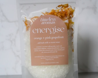 Bath Salt Milk. Essential Oil. Orange + Pink Grapefruit. Self Care Gift. Valentine's Day Gift. Vegan Friendly. Relaxation. Spa Gift.