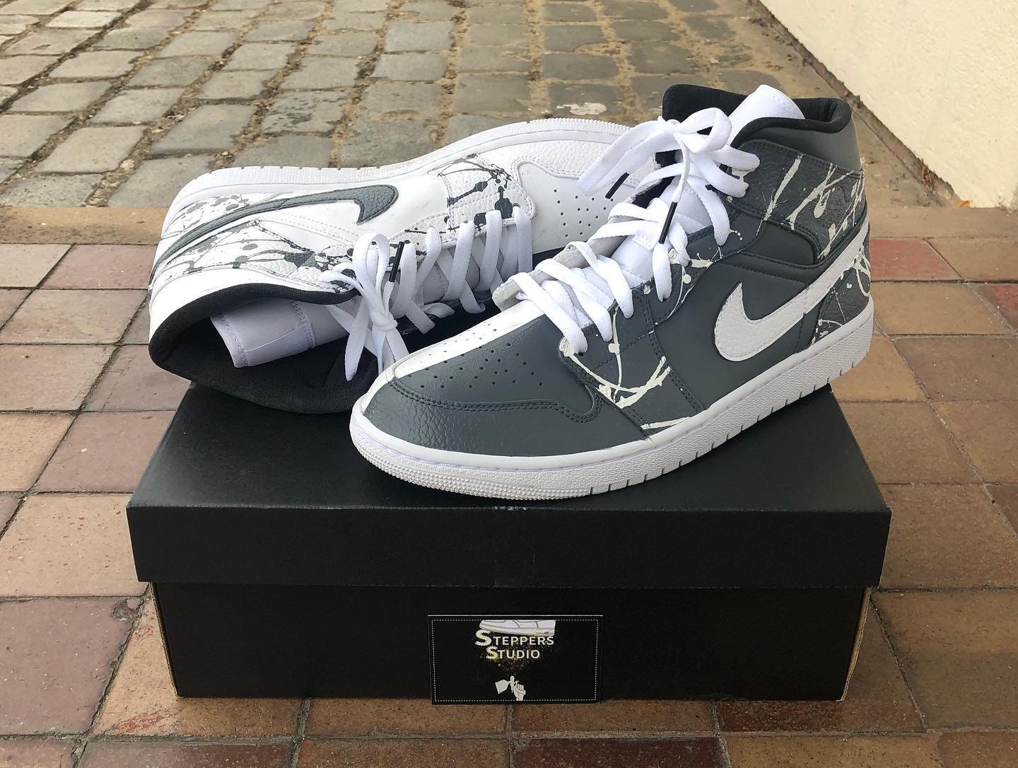 Custom Jordan 1 Mid Half 'n' Half White and Grey Etsy