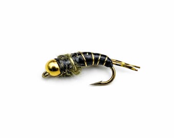Black/Gold Zebra Midge: Hand-Tied Fishing Flies (3-Pack)
