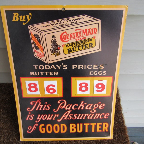 Vintage Country Maid Butter Advertising Price Cardboard Sign