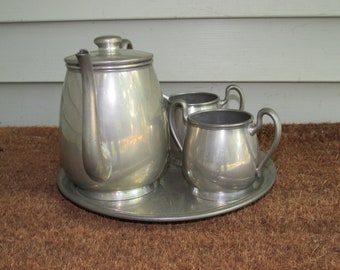 vintage ROYAL solid pewter tea set, M.M. Co, S engraved