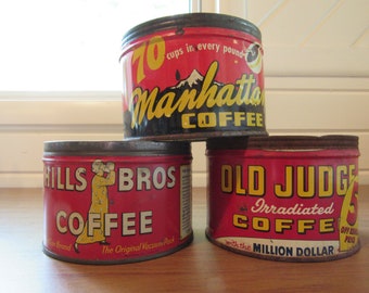 3 Vintage Coffee Tins (Discounted due to ROUGH CONDITION & NO Lids)