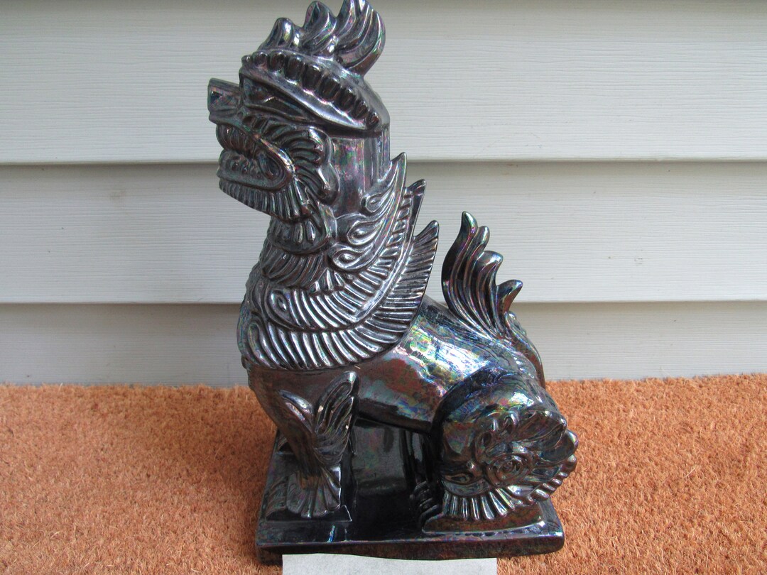 Vintage Foo Dog Dragon Statue, Ceramic, Signed 1965 Bernis Mellinger Etsy