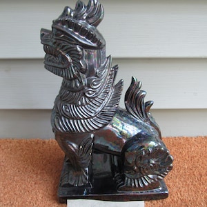 Vintage Foo Dog Dragon Statue, Ceramic, Signed 1965 Bernis Mellinger