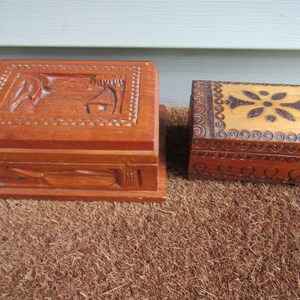 Wooden Decorative Trinket Jewelry Boxes, Set of 2.