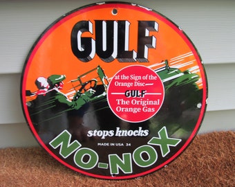 Vintage Style Advertising Art  Pinback Button  1"  Gulf Gasoline Gas Oil 1960's 