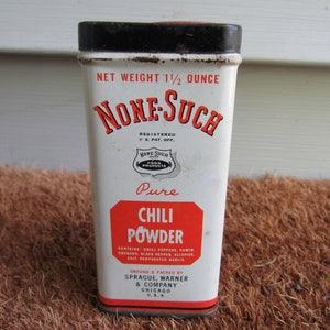 Vintage None-Such Chili Powder Tin, feels full.