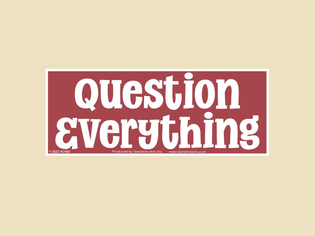 Question Everything Pin Question Everything Bumper Sticker Choose Your Color (6.5