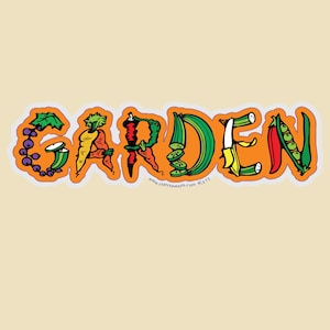 Garden Large OR Small Die Cut Bumper Sticker- vegetables, vegetarian, fruit, growing, gardening, food, sustainability, plants, nurture, image 1
