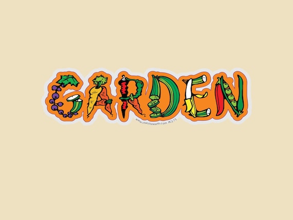 Garden Large OR Small Die Cut Bumper Sticker- vegetables, vegetarian, fruit, growing, gardening, food, sustainability, plants, nurture,