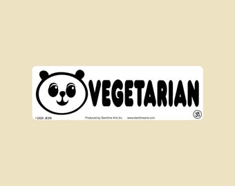 Vegetarian Large OR Small Bumper Sticker w/Panda- car sticker, laptop sticker, vinyl sticker, decal