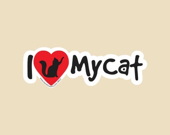 I Love My Cat Die Cut Small Bumper Sticker- cat lover, feline, cats, cat people, animal lover, kitty, kittens