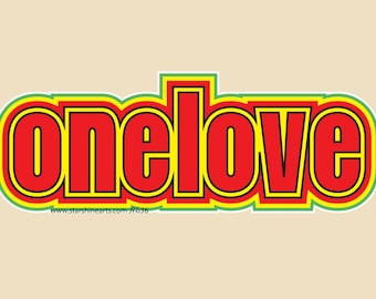 One Love Die Cut Small & Large Bumper Sticker- one love, rasta, red, gold, green, rastafari, peace, unity