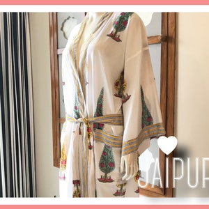 Block Print Cotton Kimono, BRIDESMAID ROBE, Mughal Dressing Gown, Wrap top, Dressing robe, Spring light jacket, Long cardigan