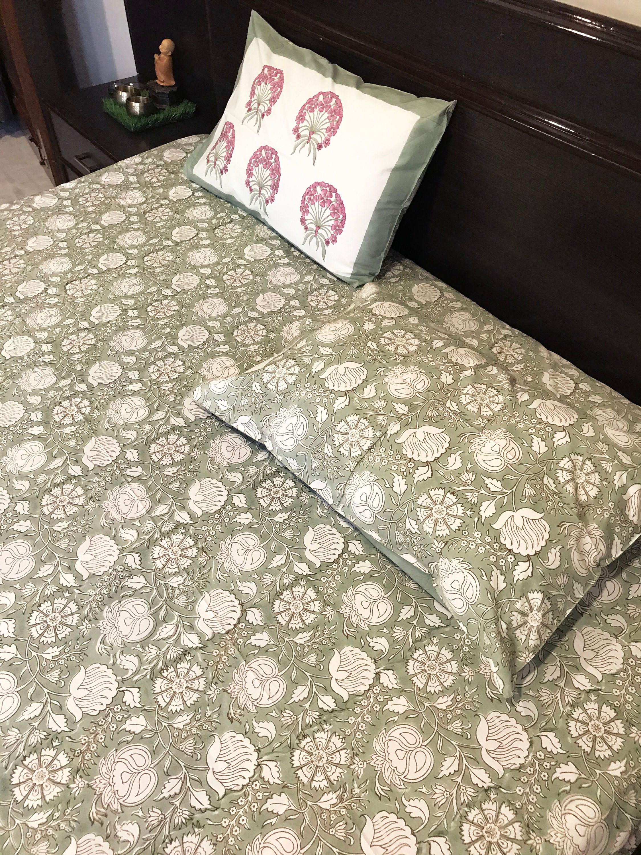 Indian Hand block print Cotton Bed sheet/ Bedspread with 2 Etsy