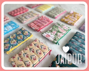 Bolsa con cremallera con estampado de bloques de algodón, diseño hecho a mano SOSTENIBLE