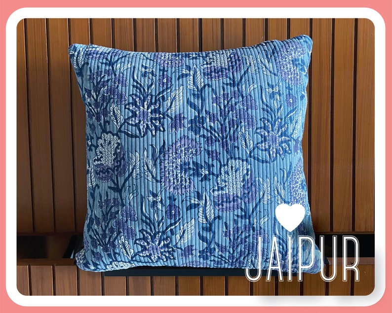 Jaipur Hand Block Print Quilted Cushion Covers Decorative Etsy